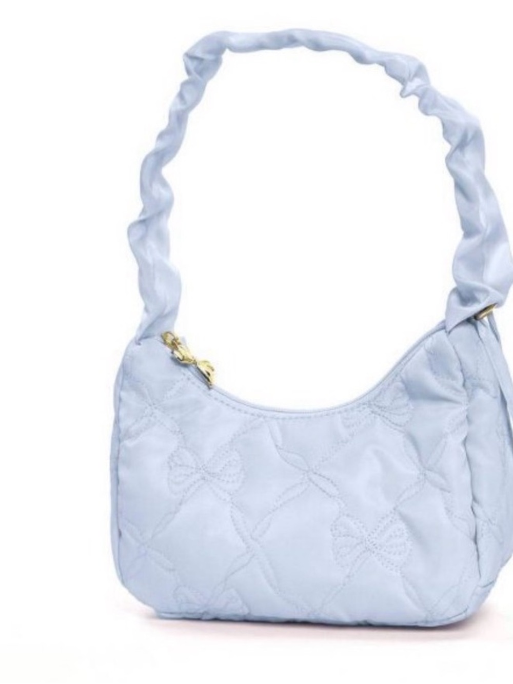 LoveShackFancy x Yoobi Light Blue Quilted Bow Shoulder Bag